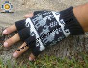 100% Alpaca Wool Fingerless Gloves with Llama Designs black  - Product id: ALPACAGLOVES09-25 Photo03