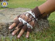 100% Alpaca Wool Fingerless Gloves with Llama Designs chocolate  - Product id: ALPACAGLOVES09-27 Photo02