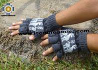100% Alpaca Wool Fingerless Gloves with Llama Designs gray  - Product id: ALPACAGLOVES09-28 Photo02