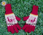 100% Alpaca Wool Fingerless Gloves with Llama Designs Red  - Product id: ALPACAGLOVES09-33 Photo01