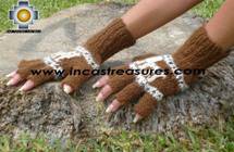 100% Alpaca Wool Fingerless Gloves with rustic Designs brown  - Product id: ALPACAGLOVES09-29 Photo02