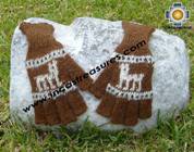 100% Alpaca Wool Fingerless Gloves with rustic Designs brown  - Product id: ALPACAGLOVES09-29 Photo01