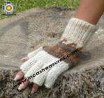 100% Alpaca Wool Fingerless Gloves with rustic Designs cream  - Product id: ALPACAGLOVES09-30 Photo02