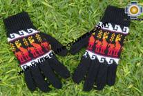 100% Alpaca Wool Gloves with Llama Designs blackcolored  - Product id: ALPACAGLOVES09-14 Photo01