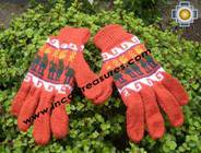 100% Alpaca Wool Gloves with Llama Designs orange  - Product id: ALPACAGLOVES09-15 Photo01