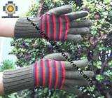 100% Alpaca Wool Gloves with Stripes Designs green and red  - Product id: ALPACAGLOVES09-31 Photo03