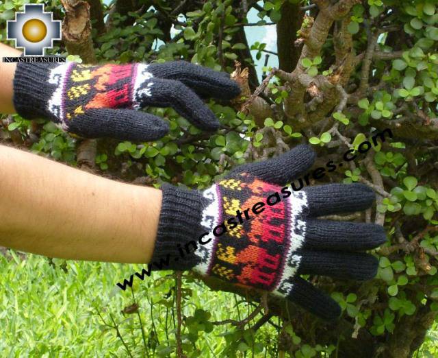 100% Alpaca Wool Gloves with Llama Designs blackcolored  - Product id: ALPACAGLOVES09-14