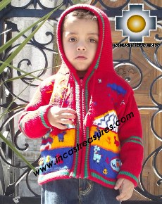 100% Alpaca Children Sweater with Hood tomatito  - Product id: children-sweater13-02 Photo02