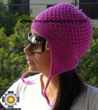 Alpaca Wool Hat Arawi fuchsia, solid Color Chullo - available in 14 colors - Product id: Alpaca-Hats09-32 Photo03