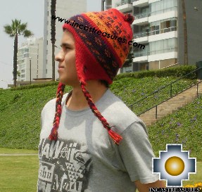 Alpaca Wool Hat Geometric Design red -  Product id: Alpaca-Hats13-01 Photo02