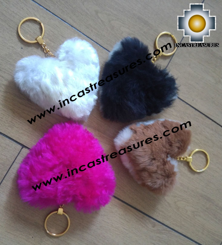 Alpaca Fur Souvenirs Hearts Keyrings - 100% Baby Alpaca