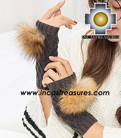 Alpaca Wool FruFru Wrist Warmers with BABY ALPACA FUR POMPOM , KIT OF 10 ASSORTED 