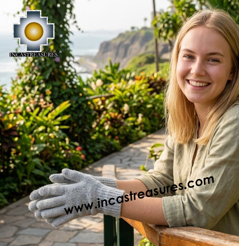 100% Alpaca Wool Fingerless gloves with Llama Designs in Black