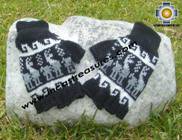 100% Alpaca Wool Fingerless Gloves with Llama Designs black  - Product id: ALPACAGLOVES09-25 Photo01
