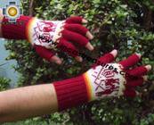 100% Alpaca Wool Fingerless Gloves with Llama Designs Red  - Product id: ALPACAGLOVES09-33 Photo03