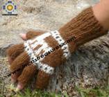 100% Alpaca Wool Fingerless Gloves with rustic Designs brown  - Product id: ALPACAGLOVES09-29 Photo03