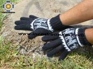 100% Alpaca Wool Gloves with Llama Designs Black  - Product id: ALPACAGLOVES09-08 Photo02