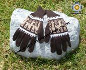100% Alpaca Wool Gloves with Llama Designs chocolate  - Product id: ALPACAGLOVES09-12 Photo01