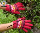 100% Alpaca Wool Gloves with Llama Designs red  - Product id: ALPACAGLOVES09-17 Photo02