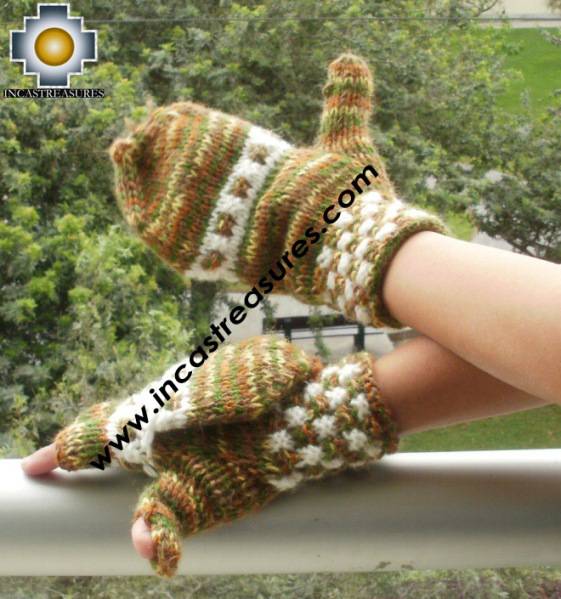 Alpaca Wool Hand Knit Mittens gloves tawa - Product id: ALPACAGLOVES09-46 Photo02