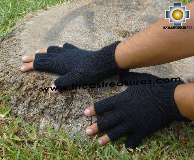 100% Alpaca Wool Fingerless gloves Black