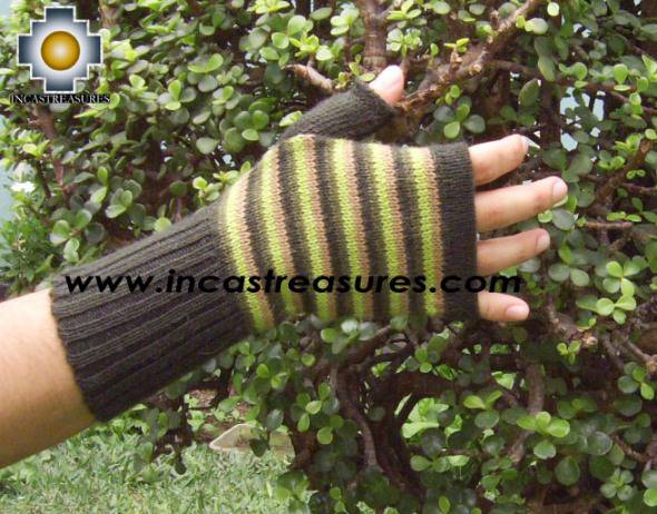 100% Alpaca Wool Mitts Yellow Stripes 