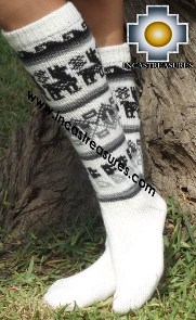 Long Alpaca Socks Llamas White - Product id: ALPACASOCKS13-04 Photo02