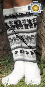 Long 100% Alpaca Socks Classic white - Product id: ALPACASOCKS13-04 Photo01