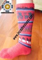 Long Alpaca Socks llamas red - Product id: ALPACASOCKS12-06 Photo02