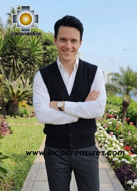 Men Alpaca Sweater Cardigan vest with buttons - Product id: womens-100-baby-alpaca-sweater13-03 Photo03
