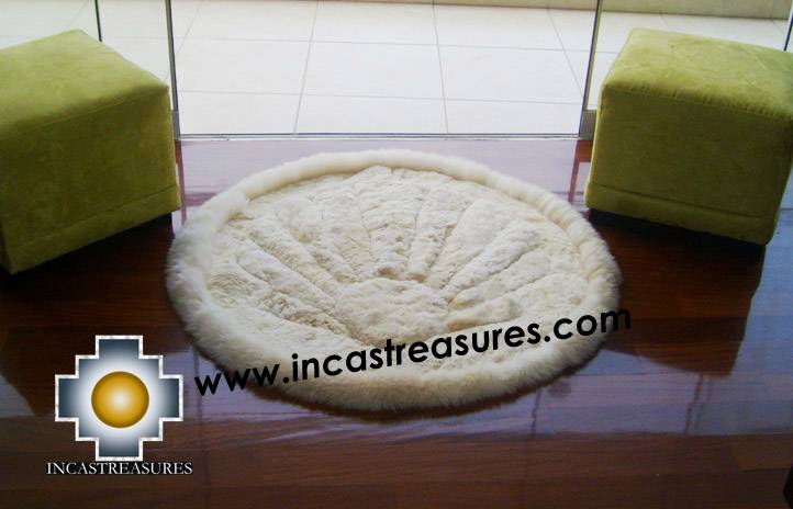 100% Alpaca baby alpaca round fur rug beige shell - Product id: ALPACAFURRUG10-03 Photo02