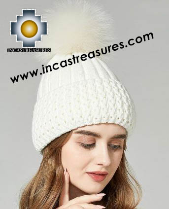 Alpaca Hat with Fur Pompom Honeycomb - Product id: Alpaca-Hats19-hat-honeycomb-fur-pompom Photo01