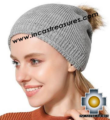 100% Alpaca Hat with Fur Pompon Spring