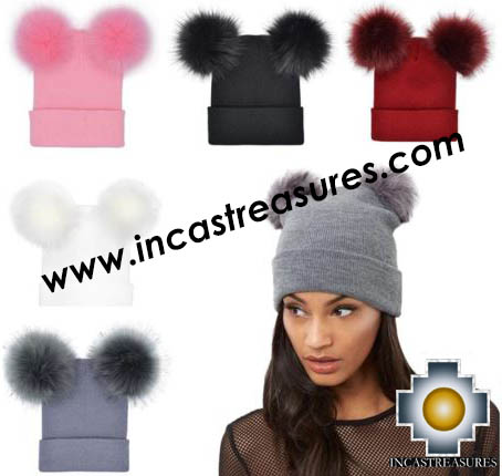 Alpaca Hat with Fur Pompom-Jersey Style- Alpaca Au, Fur in 100% Baby Alpaca