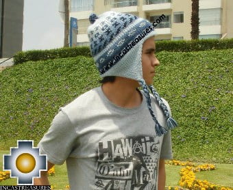 Alpaca Wool Hat Geometric Design Skyblue-  Product id: Alpaca-Hats13-05 Photo02