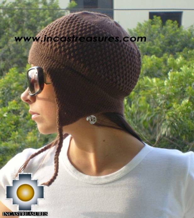 Alpaca Wool Hat Arawi Brown, solid Color Chullo - available in 14 colors - Product id: Alpaca-Hats09-28 Photo03