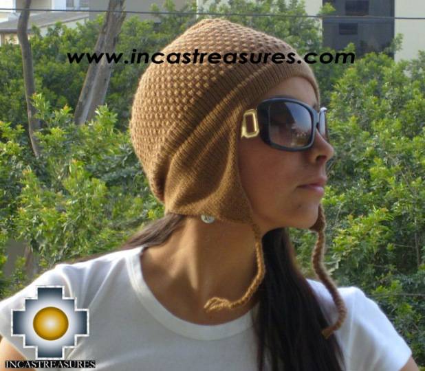 Alpaca Wool Hat Arawi camel, solid Color Chullo - available in 14 colors - Product id: Alpaca-Hats09-29 Photo01