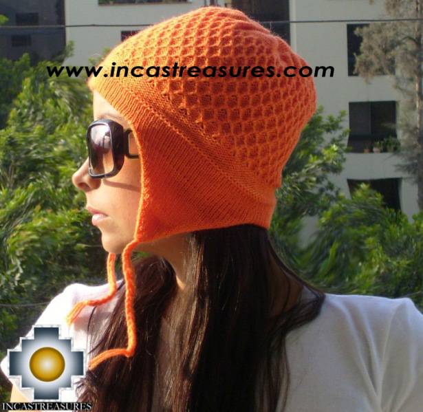 Alpaca wool hat arawi Orange, solid color