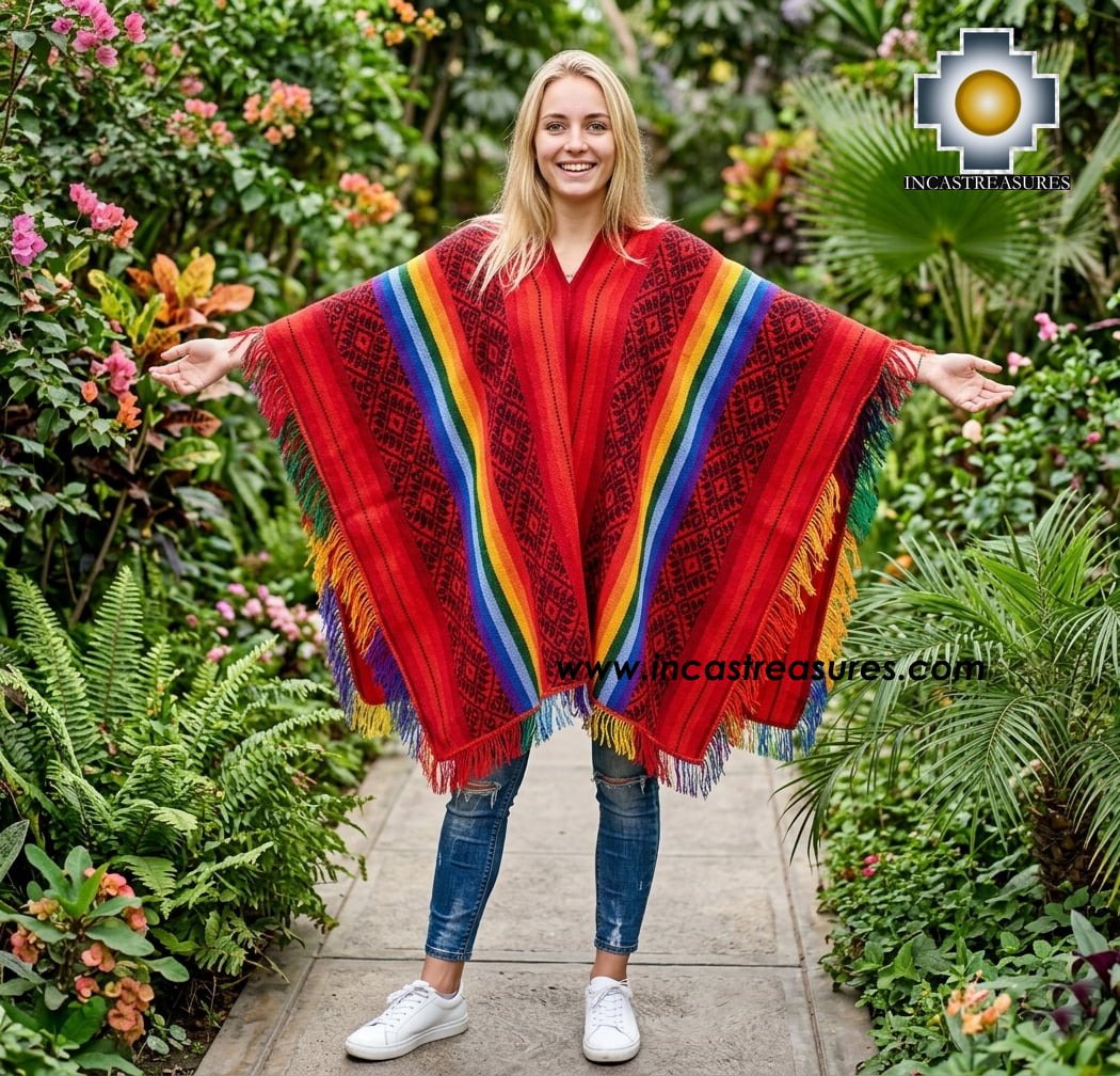 Andean Poncho Hualhua qusqu rainbow  - Product id: ANDEAN-PONCHO09-02 Photo01