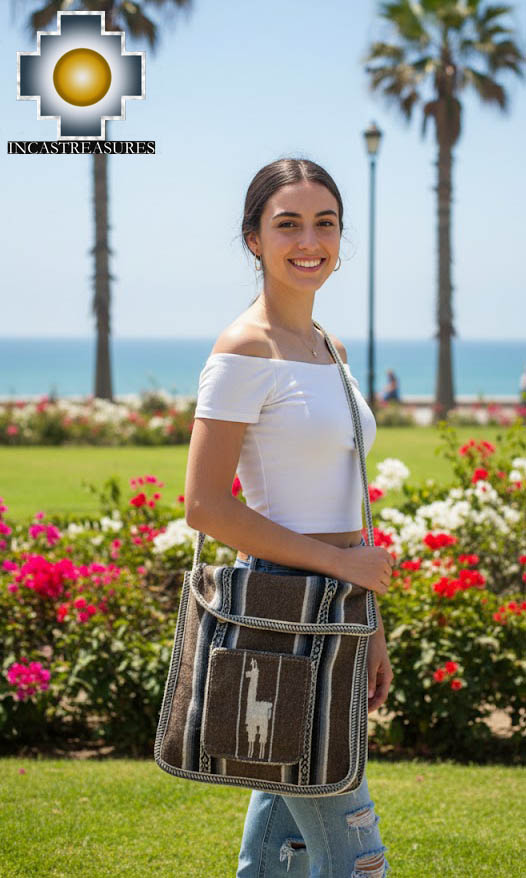 Andean Alpaca wool Handbag MESSENGER earth