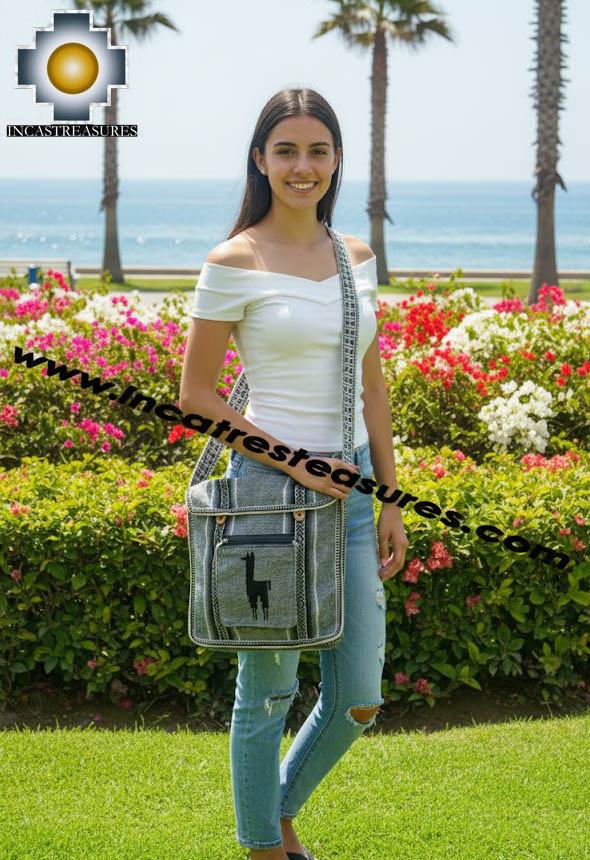 Andean Alpaca wool Handbag MESSENGER silver